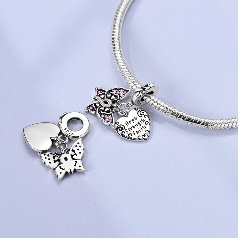 Pangama Jewelry Strength & Faith Butterfly & Heart Dangle Charm