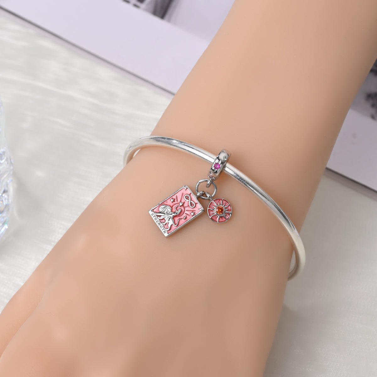 Pangama Jewelry Strength Tarot Card & Sun Dangle Charm