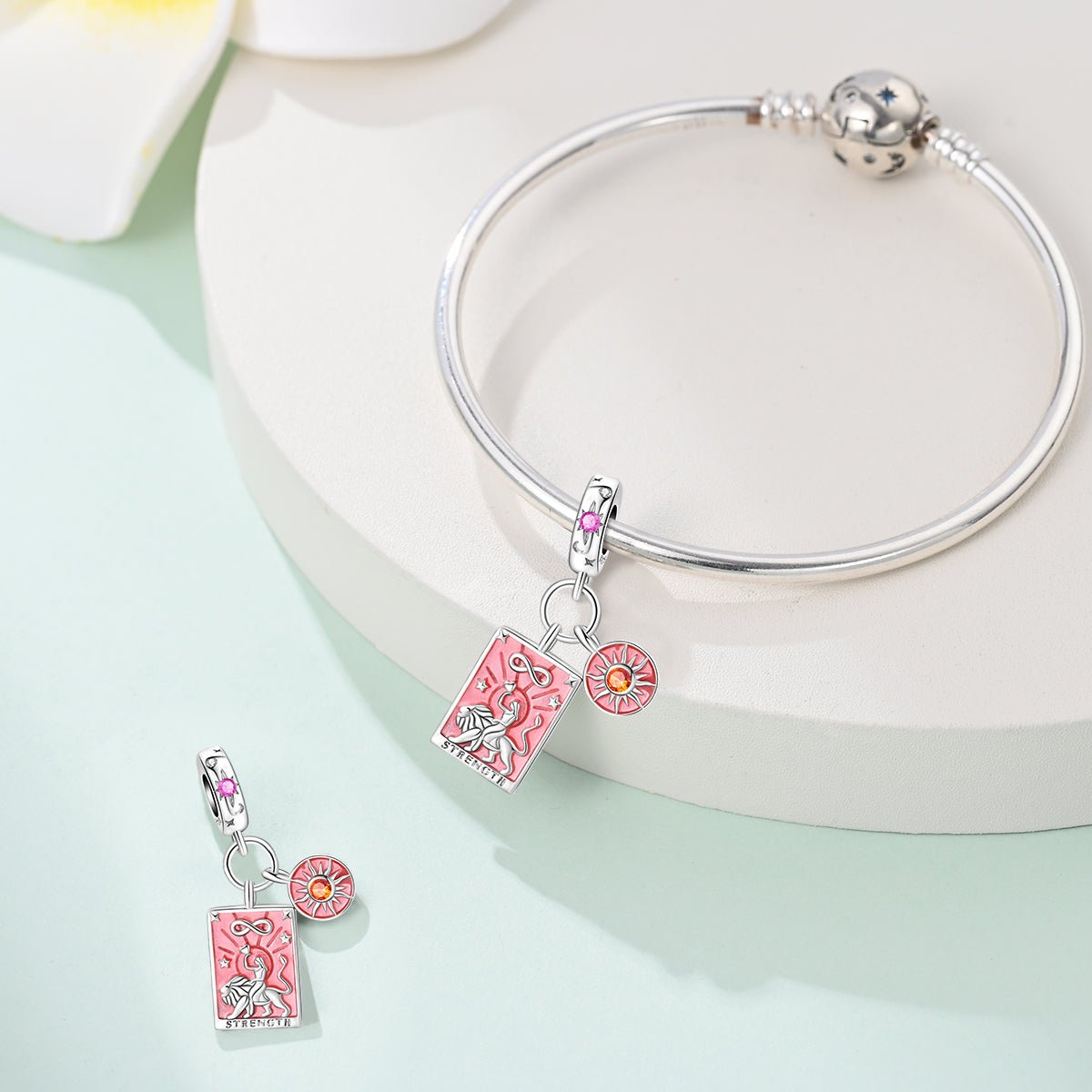 Pangama Jewelry Strength Tarot Card & Sun Dangle Charm