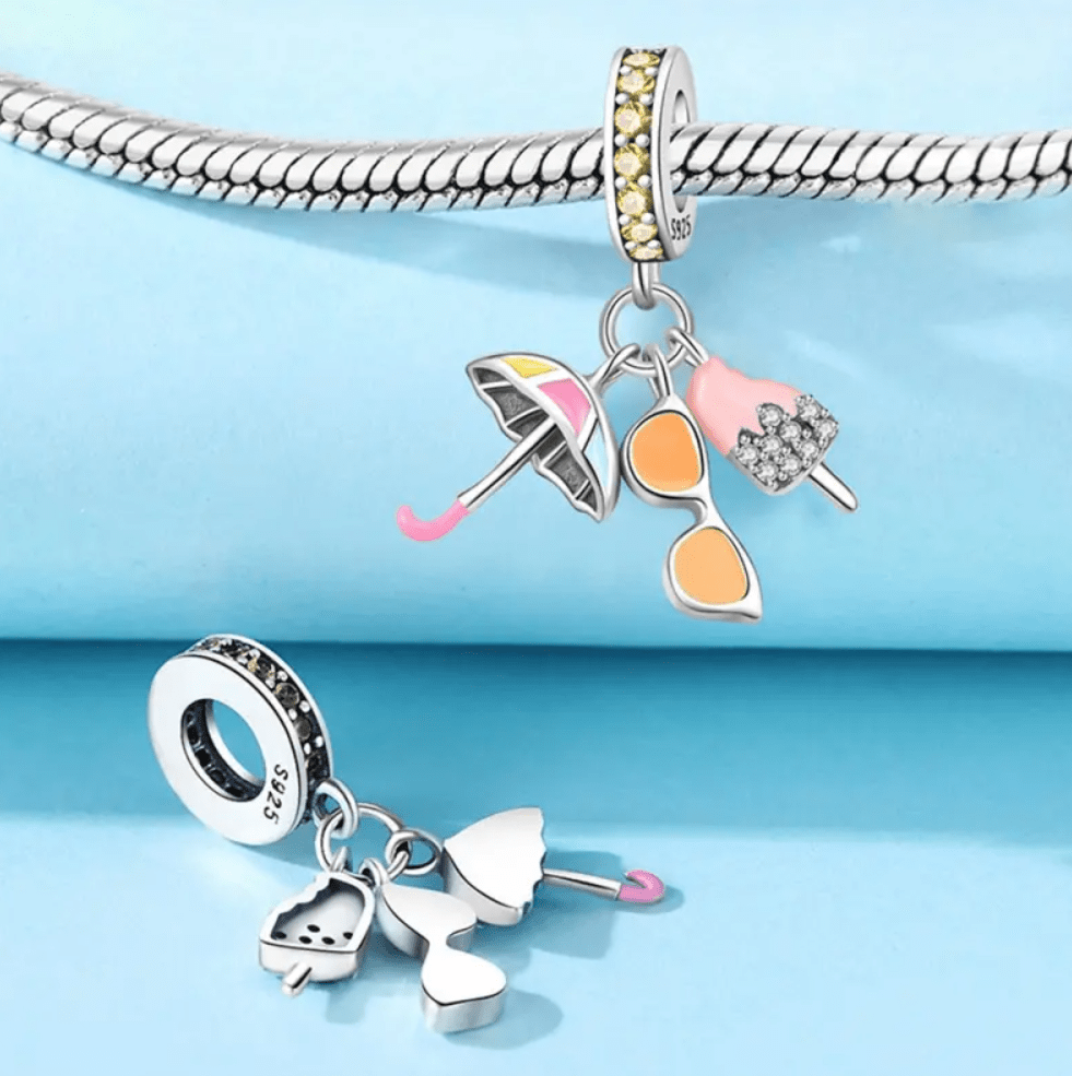 Pangama Jewelry Summer Essentials Umbrella, Sunglasses & Ice Cream Triple Dangle Charm