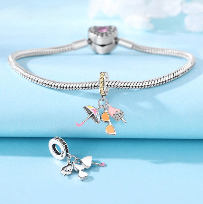 Pangama Jewelry Summer Essentials Umbrella, Sunglasses & Ice Cream Triple Dangle Charm