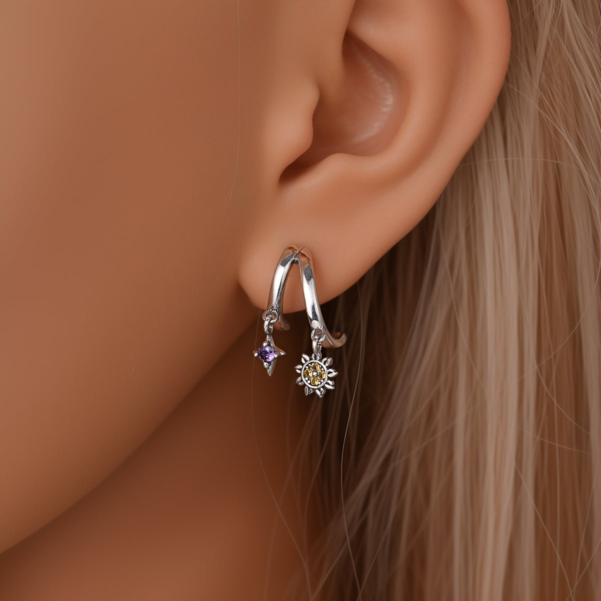 Pangama Jewelry Sun & Moon Hoop Earrings