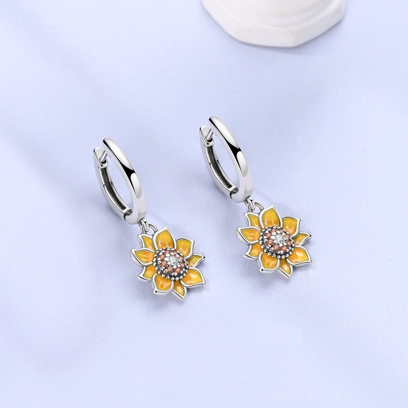 Pangama Jewelry Sunflower Bloom Drop Hoop Earrings