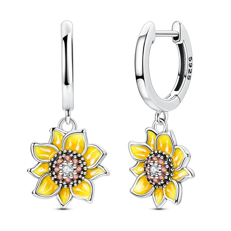 Pangama Jewelry Sunflower Bloom Drop Hoop Earrings