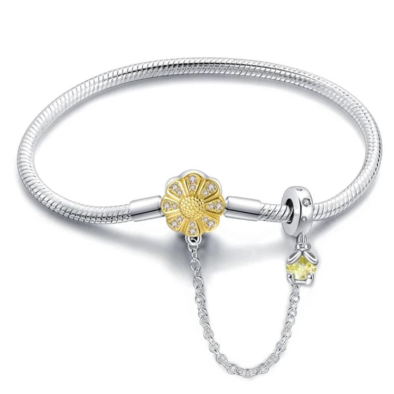 Pangama Jewelry Sunflower Charm Bracelet with Safety Chain and Dangle