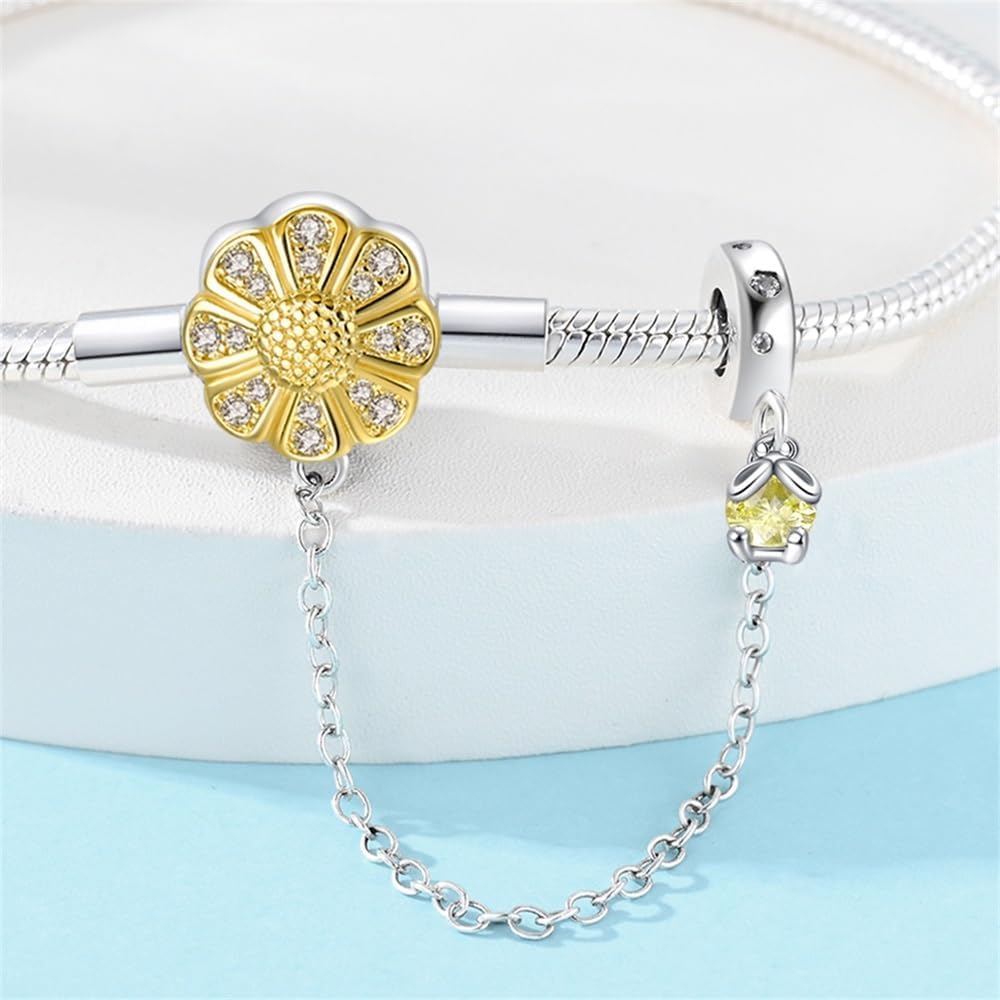 Pangama Jewelry Sunflower Charm Bracelet with Safety Chain and Dangle