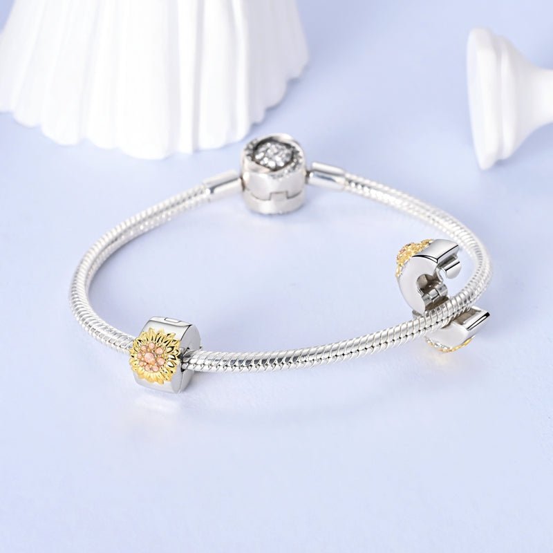 Pangama Jewelry Sunflower Charm with Pink Crystals Clip Charm