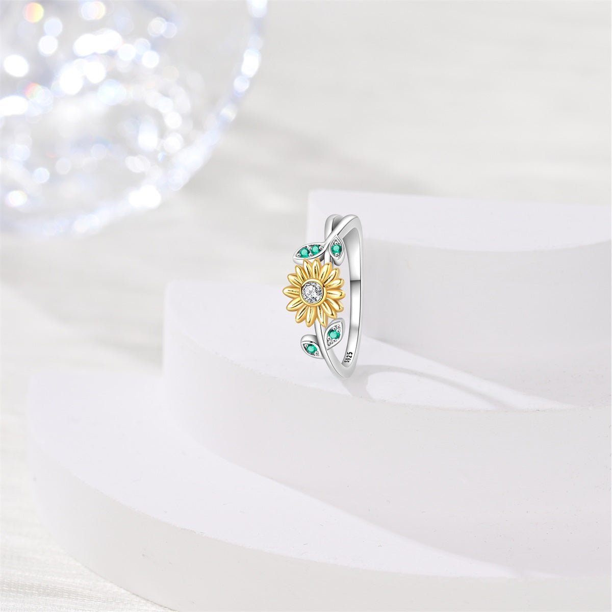 Pangama Jewelry Sunflower & Green Leaf Ring