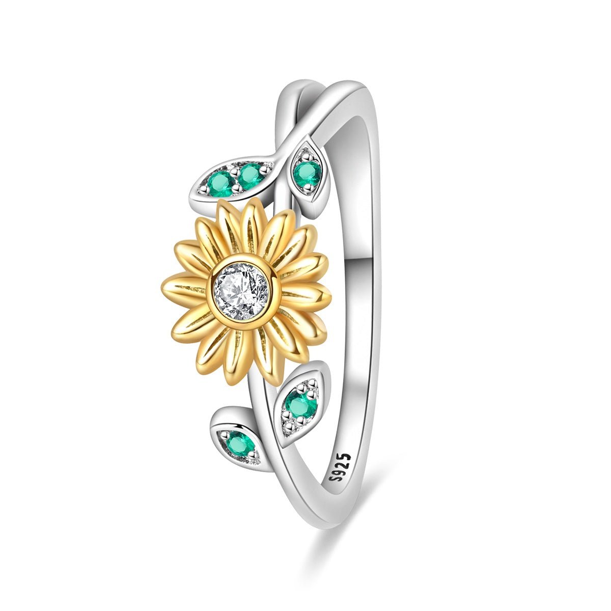 Pangama Jewelry Sunflower & Green Leaf Ring