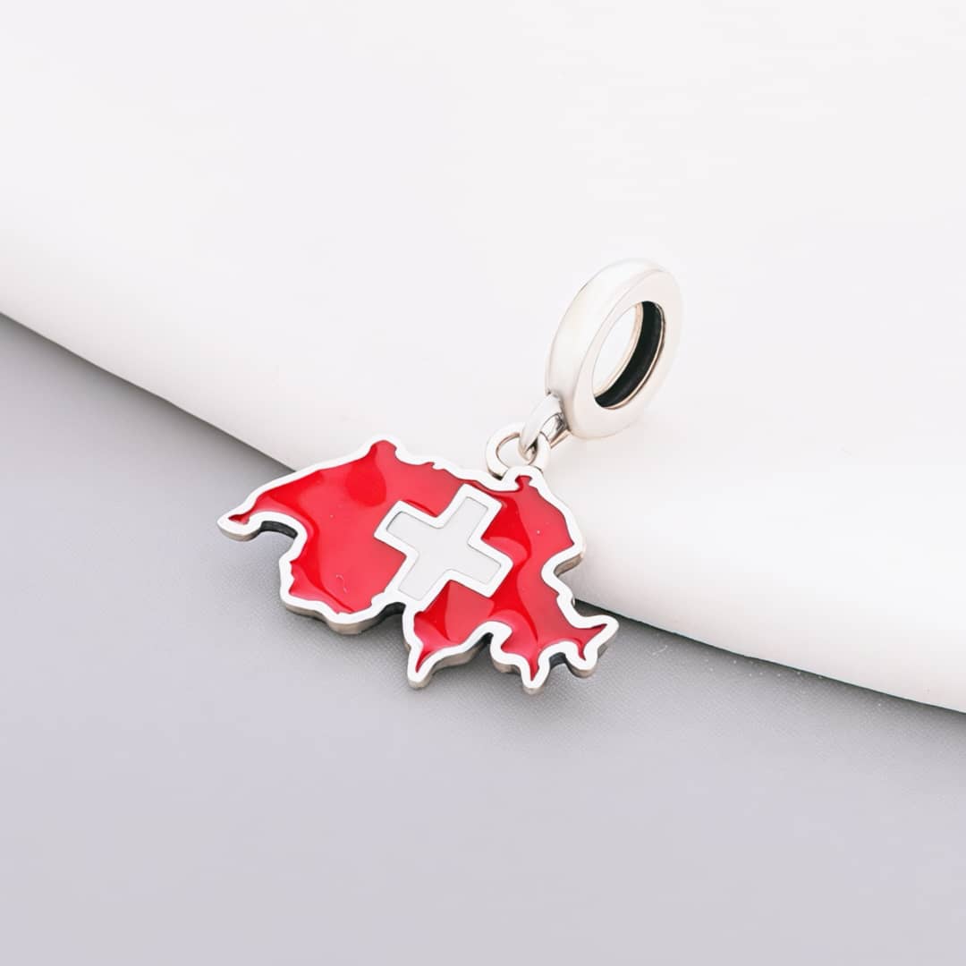 Pangama Jewelry Switzerland Map Flag Dangle Charm