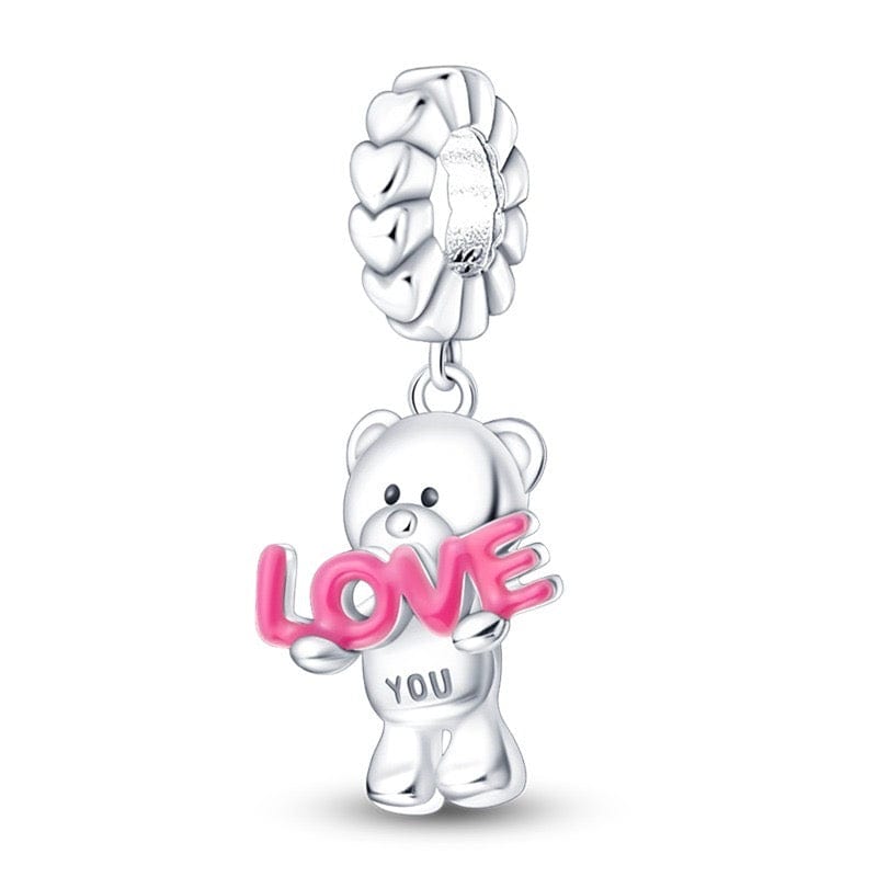 Pangama Jewelry Teddy Bear Holding 'Love You' Pink Dangle Charm