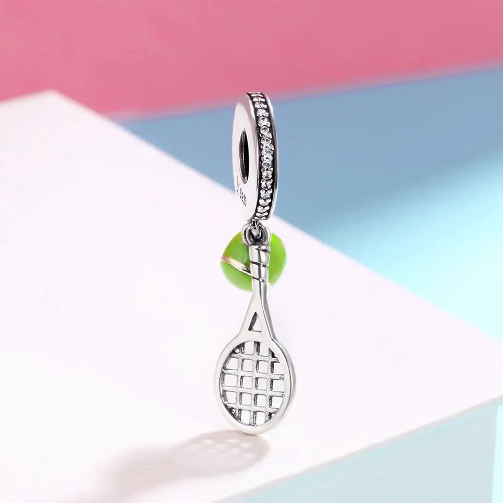 Pangama Jewelry Green Tennis Ball & Racket Dangle Charm