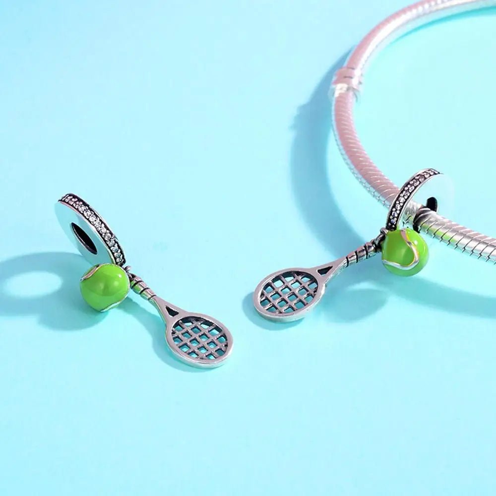 Pangama Jewelry Green Tennis Ball & Racket Dangle Charm