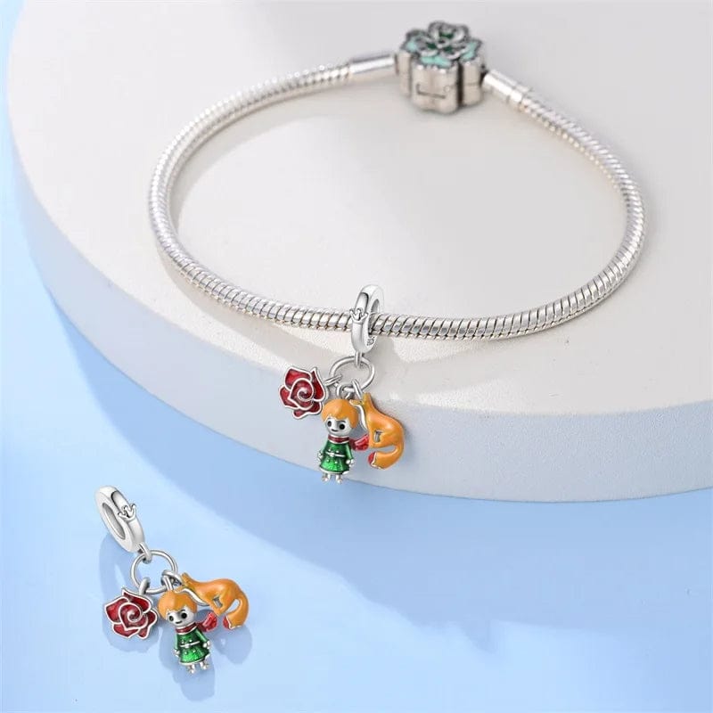 Pangama Jewelry The Little Prince, Rose & Fox Triple Dangle Charm