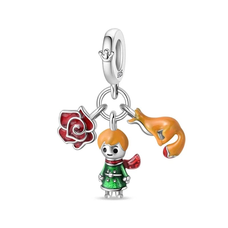 Pangama Jewelry The Little Prince, Rose & Fox Triple Dangle Charm
