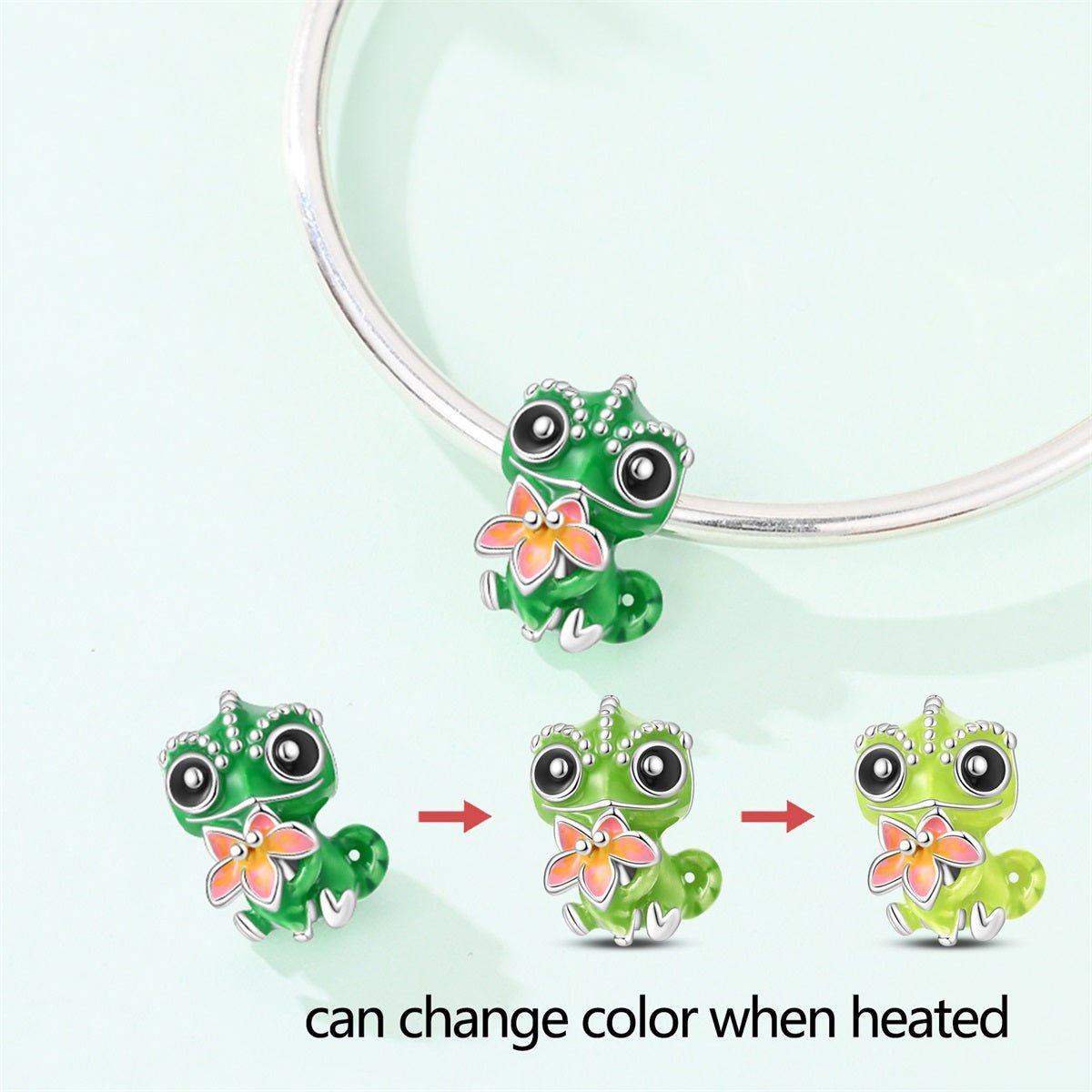 Pangama Jewelry Thermochromic Color - Changing Baby Chameleon with Flower Charm