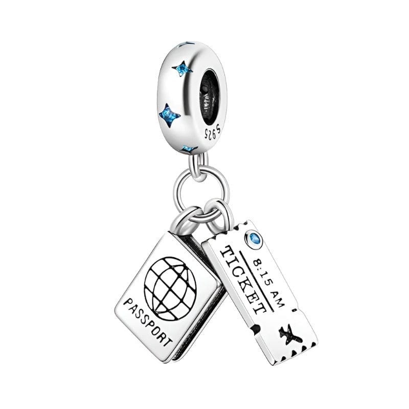 Sambaah Sterling Silver 'I Love To Travel' Passport Charm Pendant - Fits Pandora Bracelets, Cubic Zirconia