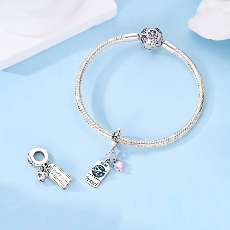 Pangama Jewelry Travel Ticket & Pink Heart Dangle Charm