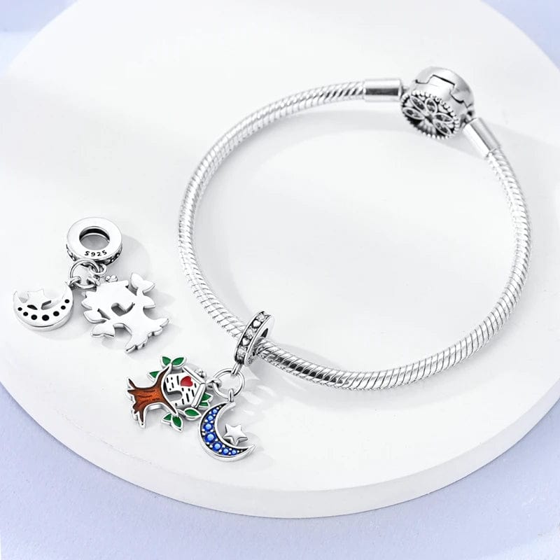 Pangama Jewelry Tree of Life Charm with Birdhouse and Blue Crescent Moon