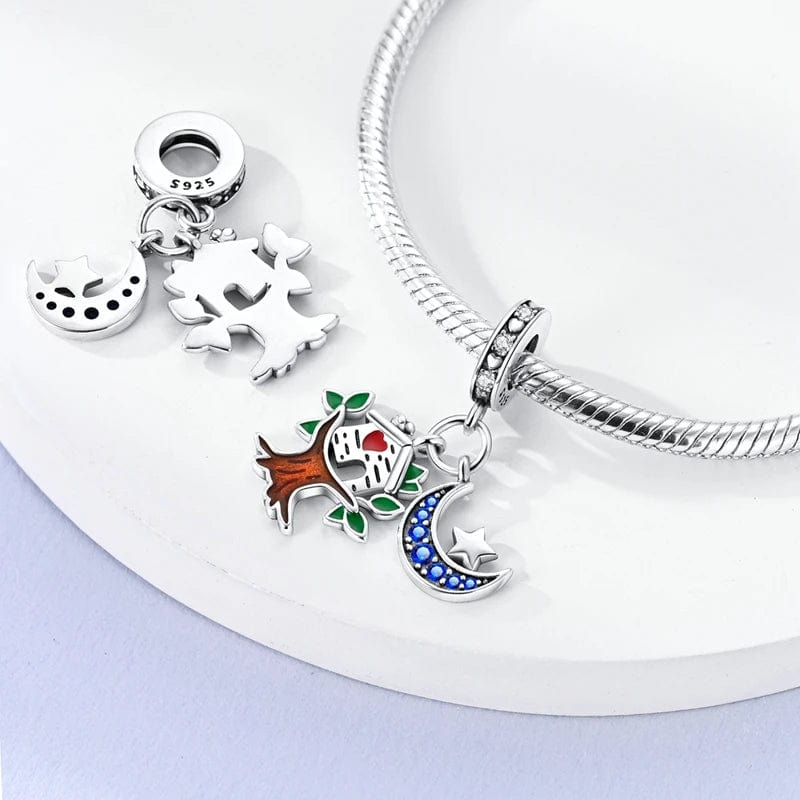 Pangama Jewelry Tree of Life Charm with Birdhouse and Blue Crescent Moon
