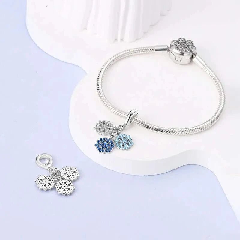 Pangama Jewelry Triple Snowflake Charm with Sparkling Blue and White Crystals