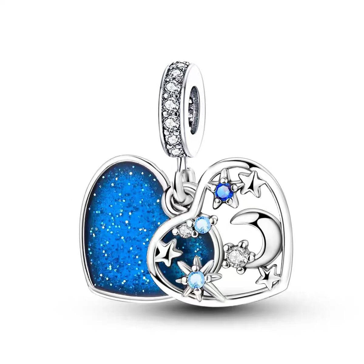 Pangama Jewelry Twinkling Stars & Moon Heart Charm