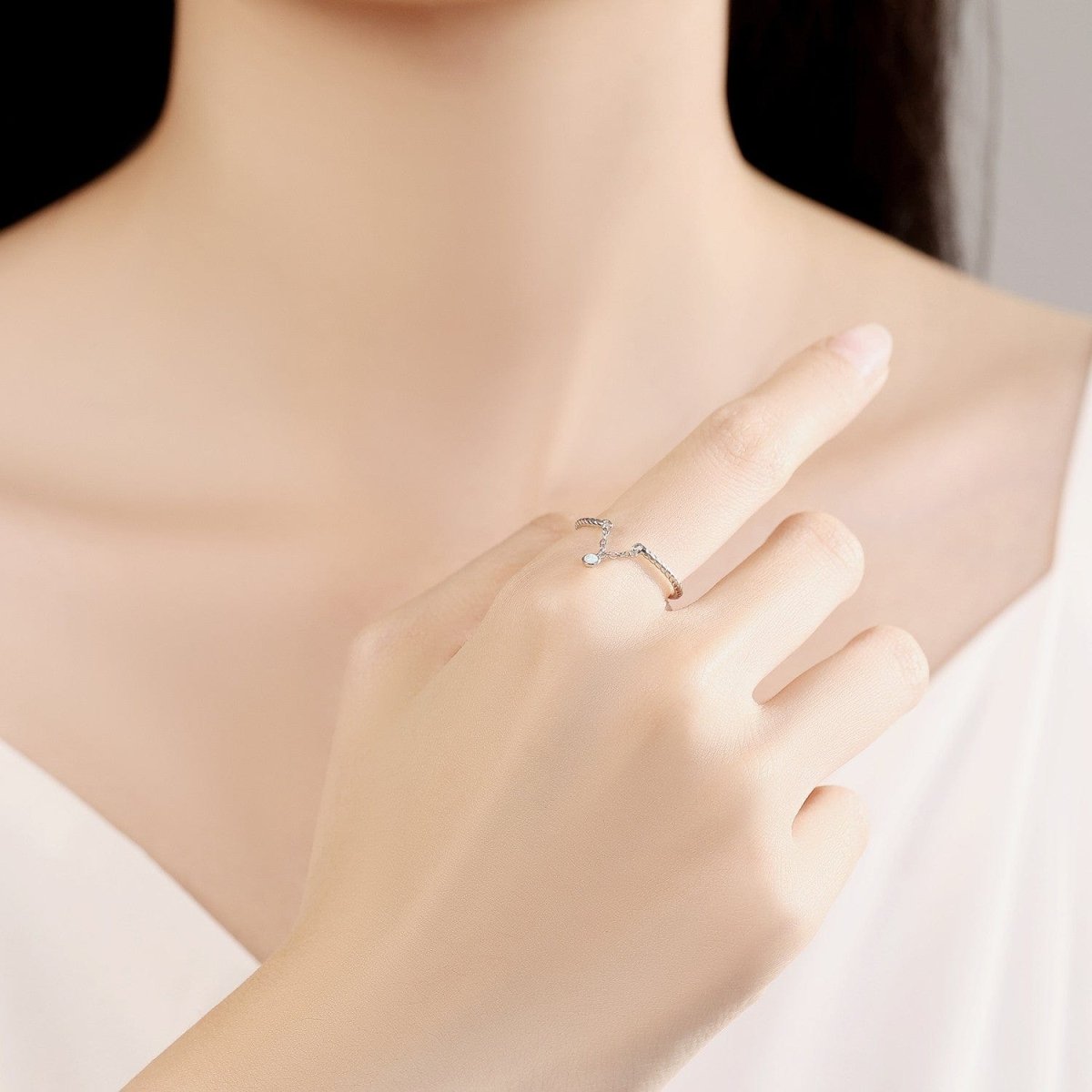 Pangama Jewelry Twisted Rope Sterling Silver Ring with Dainty Opal