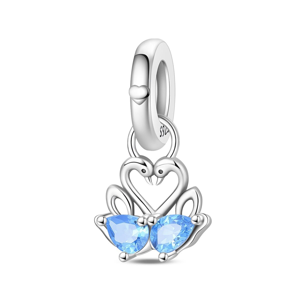 Pangama Jewelry Two Swans with Blue Heart Crystals Dangle Charm