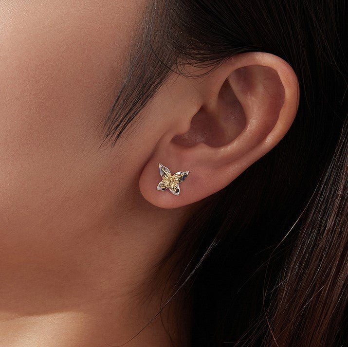 Pangama Jewelry Two - Tone Butterfly Stud Earrings