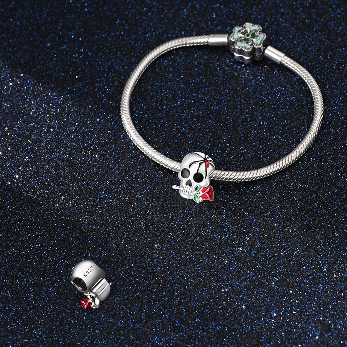 Pangama Jewelry Venomous Rose Skull Charm