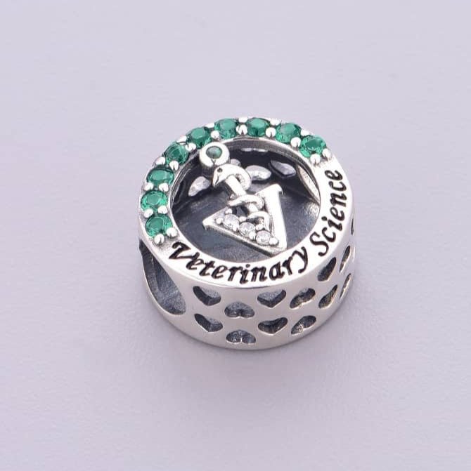 Pangama Jewelry Veterinary Science Symbol with Green Crystal Charm