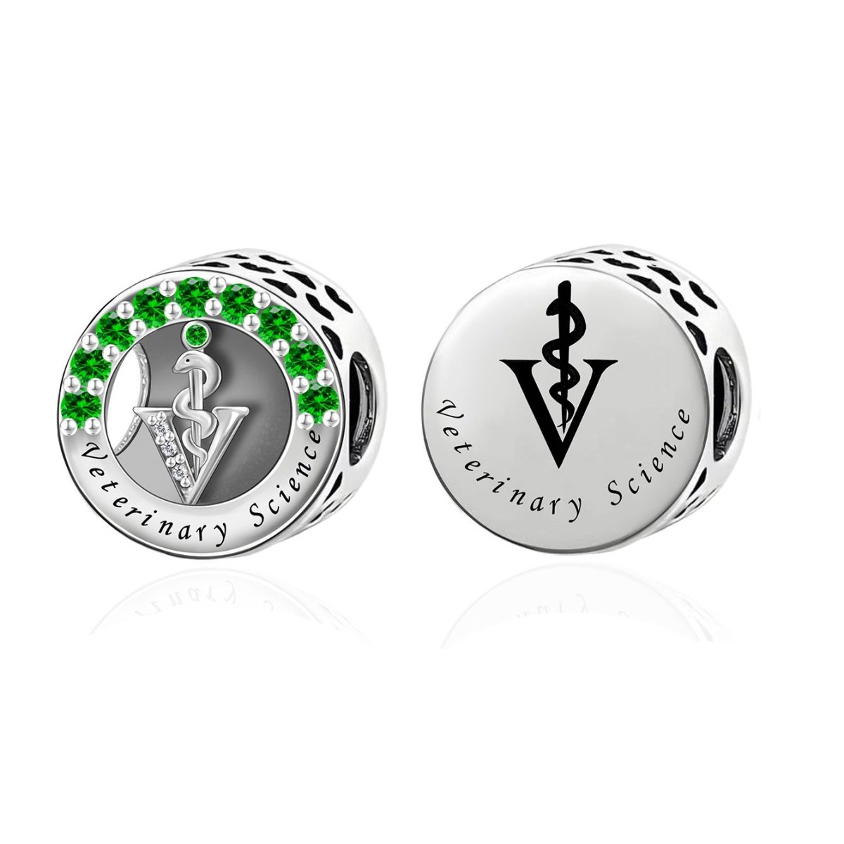 Pangama Jewelry Veterinary Science Symbol with Green Crystal Charm