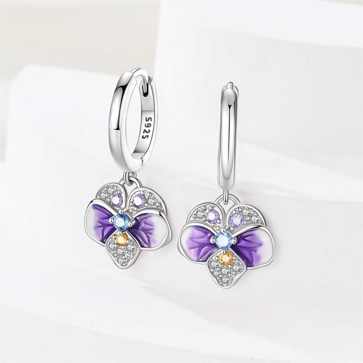Pangama Jewelry Violet Blossom Crystal Flower Hoop Earrings
