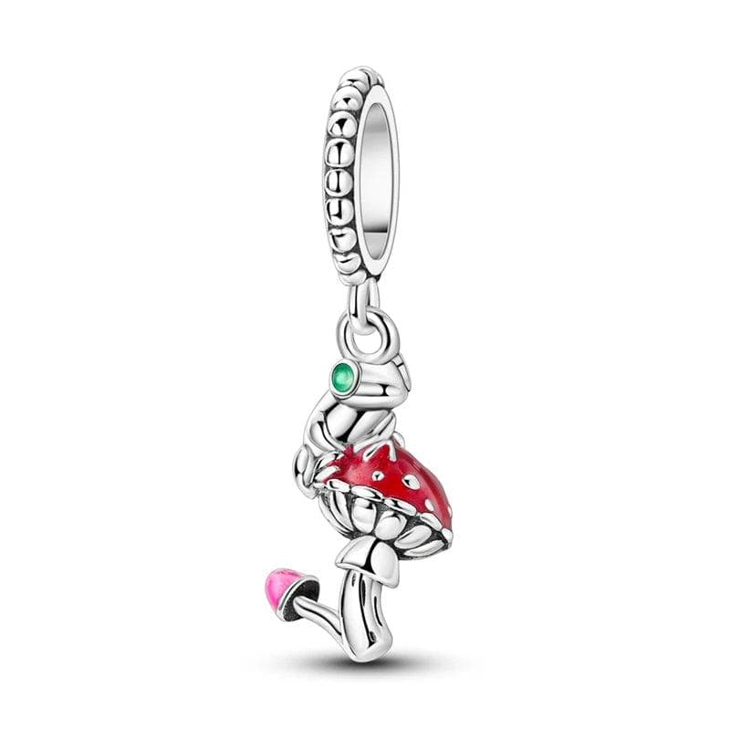Pangama Jewelry Whimsical Frog on Enchanted Mushroom Dangle Charm