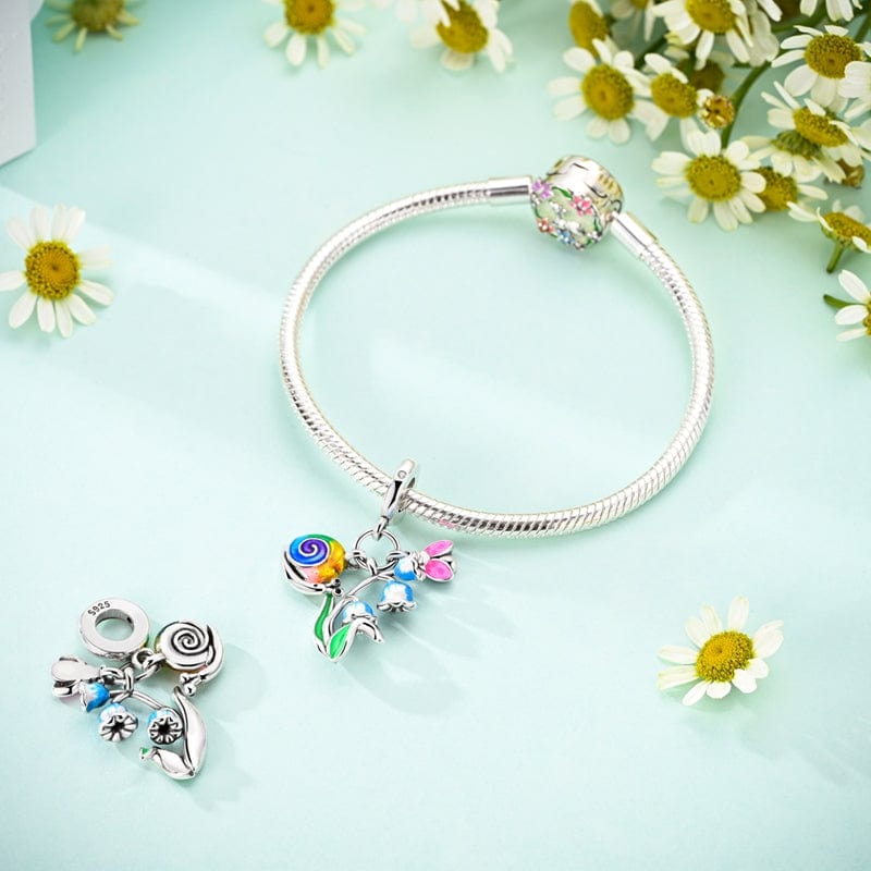 Pangama Jewelry Whimsical Snail on Flower Bloom Dangle Charm