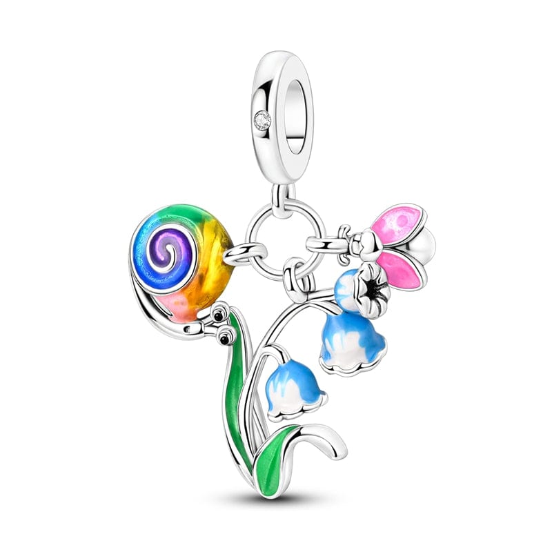 Pangama Jewelry Whimsical Snail on Flower Bloom Dangle Charm