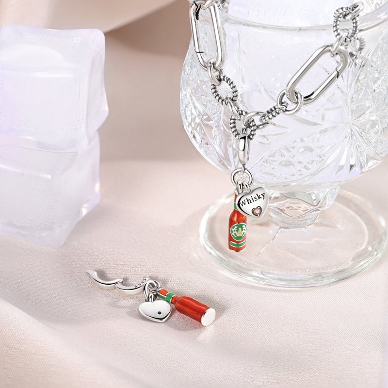 Pangama Jewelry Whisky Bottle & Heart “Whisky Lover” Dangle Charm