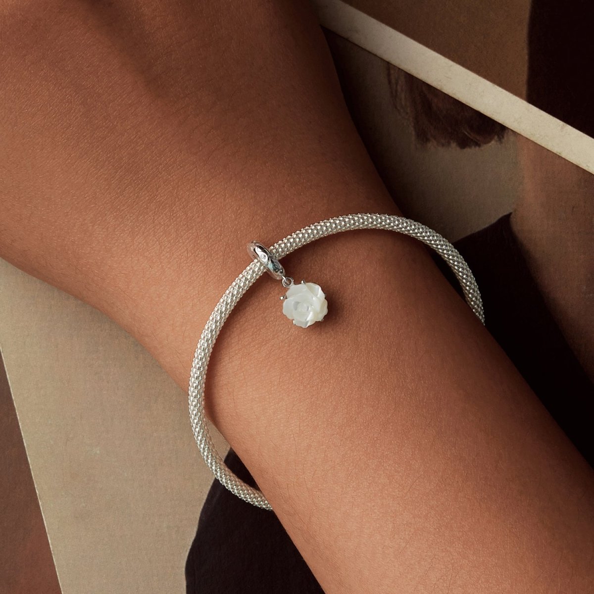 Pangama Jewelry White Rose in Bloom Double Dangle Charm