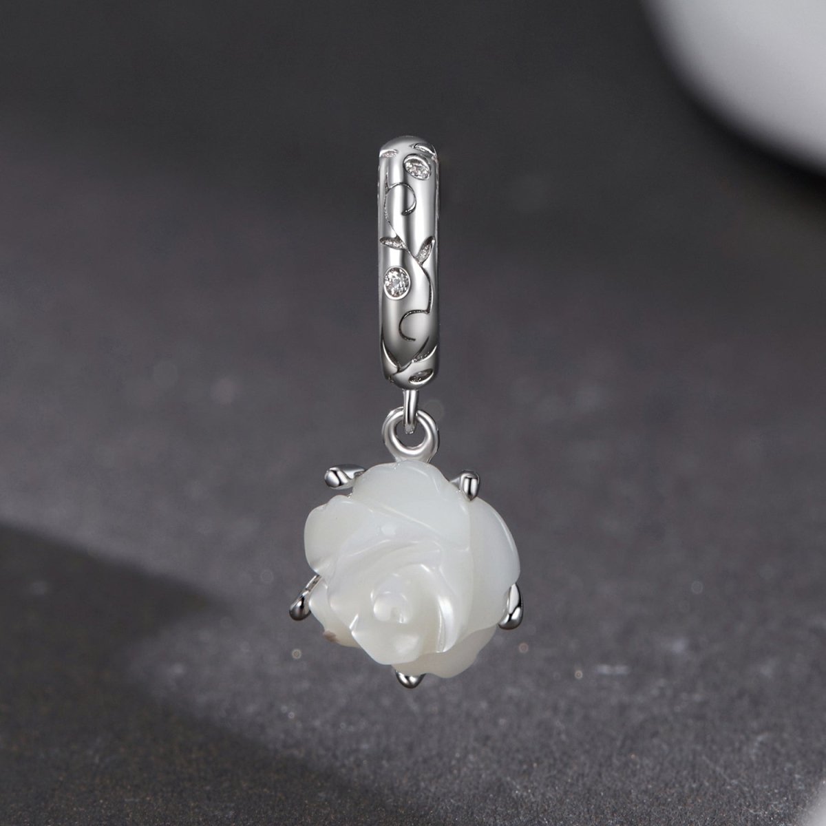 Pangama Jewelry White Rose in Bloom Double Dangle Charm