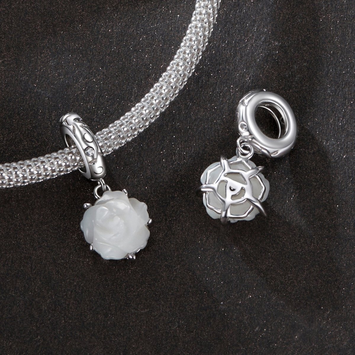 Pangama Jewelry White Rose in Bloom Double Dangle Charm