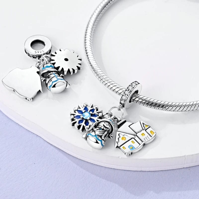Pangama Jewelry Winter Wonderland Charm Trio – Snowflake, Snowman & Cozy House