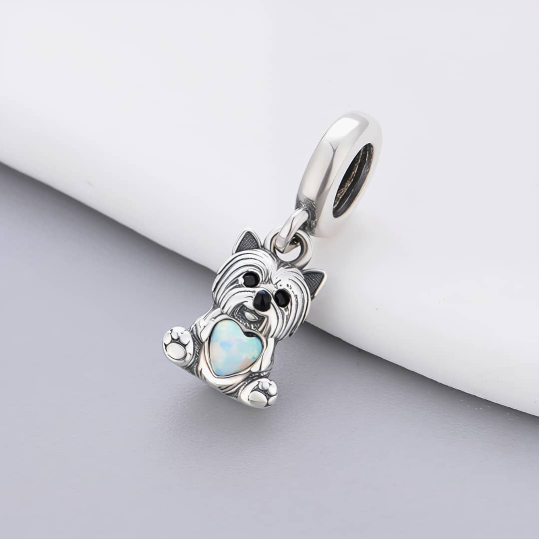 Pangama Jewelry Yorkshire Terrier Dog with Heart Stone Dangle Charm