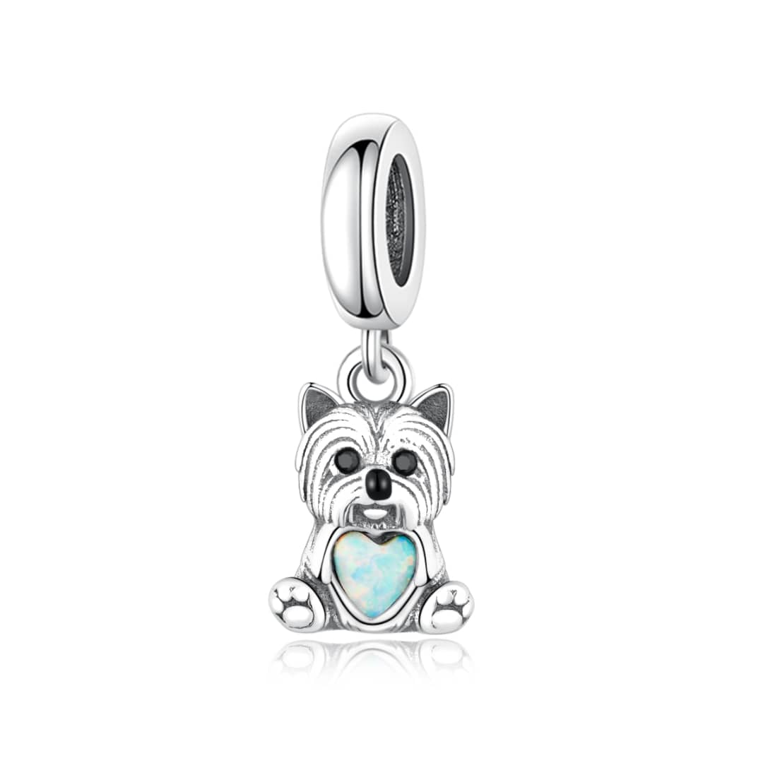 Pangama Jewelry Yorkshire Terrier Dog with Heart Stone Dangle Charm