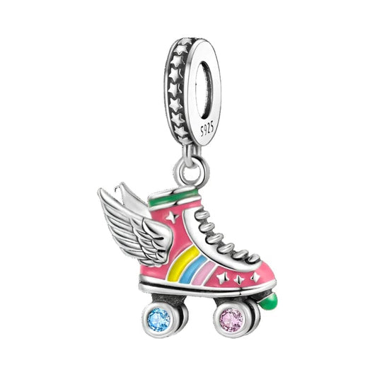 Colorful Roller Skates Wings Dangle Charm