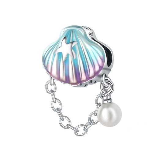 Sea Clam & Chain Pearl Dangle Charm