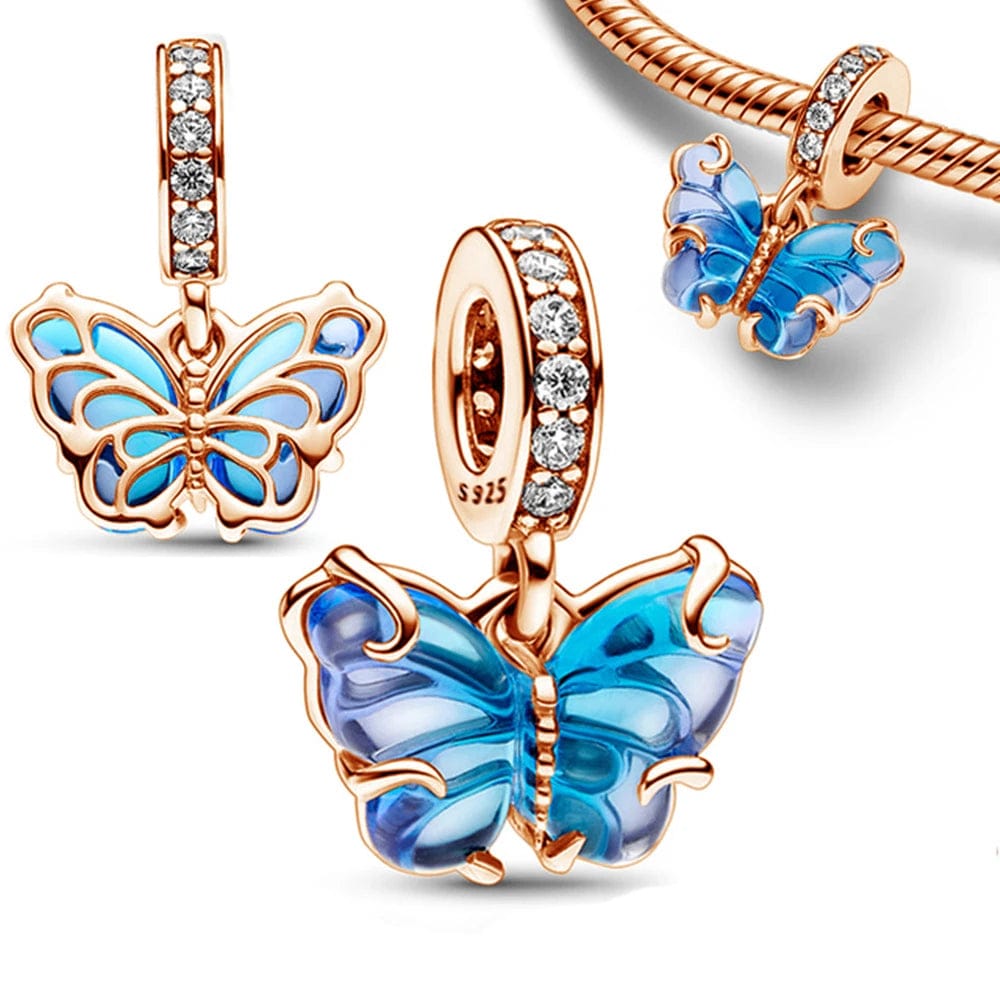 Dije colgante de mariposa de cristal de Murano azul