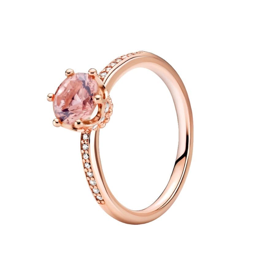 Pink Sparkling Crown Solitaire Ring