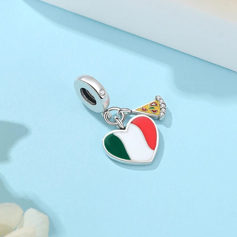 Italian Flag Heart & Pizza Charm