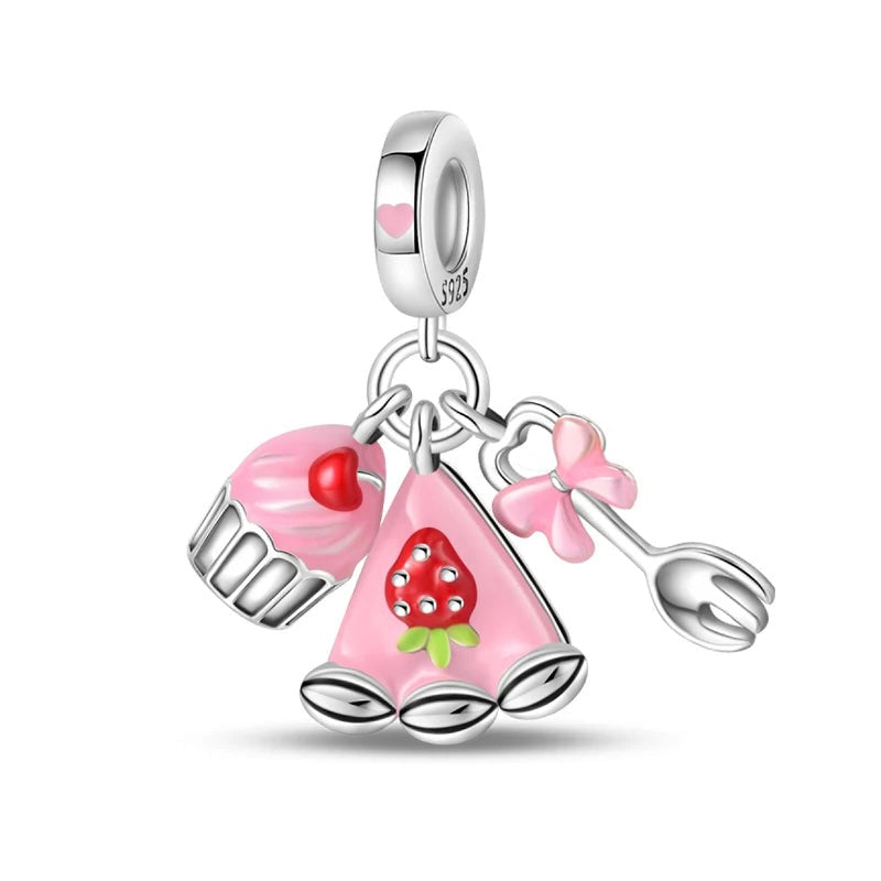 Pink Sweet Dessert Triple Dangle Charm