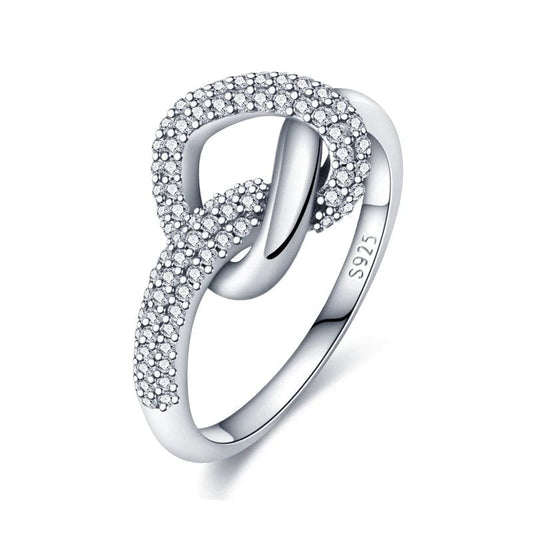 Sterling Silver Infinity Knot Ring with Pavé Diamonds